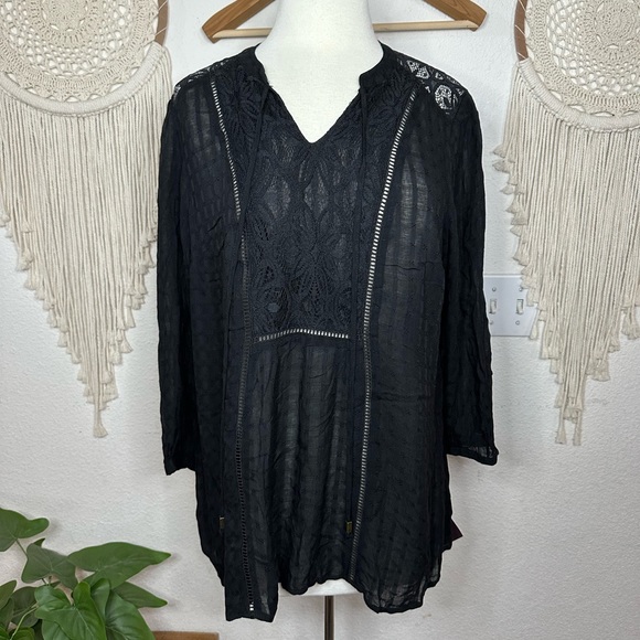 Ava & Viv black sheer boho blouse NEW size XL - Picture 1 of 7